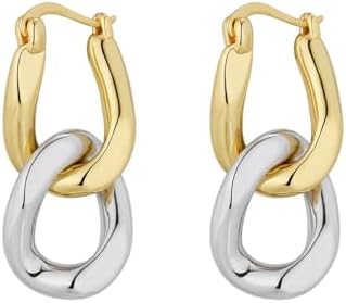 Two Tone Hoop Earrings for Women Silver for Gold Double Hoop Earrings Chunky Earring Cuban Link Chain Circle Square Hoop Earrings Paperclip Link Chain Jewelry Drop Dangle Earrings