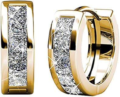 Cate & Chloe Giselle 18k White Gold Plated Crystal Hoop Earrings with Crystals, Beautiful Sparkling Silver Small Hoops Earring Set, Wedding Anniversary Fashion Jewelry - Hypoallergenic