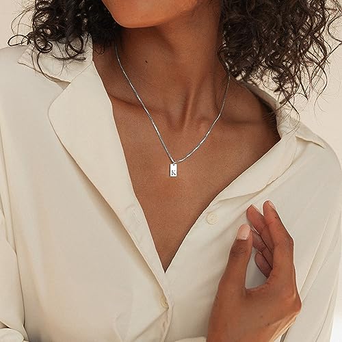 Initial Necklaces for Women Silver Plated Letter Necklace Dainty Silver Name Necklace Personalized Initial Tag Pendant Necklaces for Women Trendy Silver Jewelry