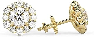 IGI Certified 1ct Brilliant Cut Lab-Grown Diamond Halo Stud Earrings, 14k Rose Gold Screw Back Design, Perfect for Women - Styled in USA