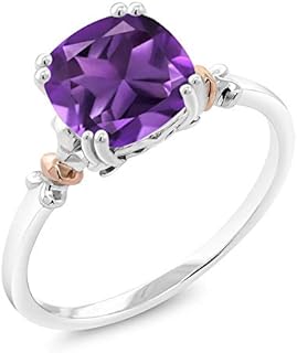 Gem Stone King 925 Sterling Silver & 10K Rose Gold 8MM Cushion Gemstone Birthstone Engagement Ring | Wedding Anniversary Promise Ring For Women | Size 5,6,7,8,9