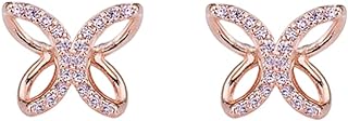 Rose Gold CZ Butterfly Earrings for Women Girls 925 Sterling Silver Hypoallergenic Minimalist Pink Crystal Infinity Hearted Stud Cartilage Piercing Jewelry Dainty Cute Wedding Valentine Birthday
