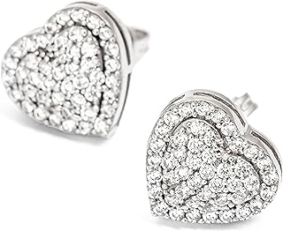 Charme de Vie Pavé Heart Earrings - 14K Gold Plated Diamond Stud Earrings for Women - Skin Friendly & Tarnish Resistant Hypoallergenic Earring Studs