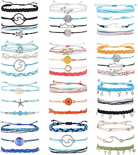 42 Pcs Waterproof String Bracelets for Women Surfer Wave Boho Bracelet Adjustable Handmade Friendship Bracelet String Ocean Beach Summer Bracelets Anklets for Women