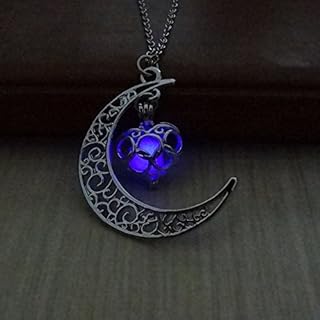 Glow-in-the-Dark Luminous Stone Necklace with Adjustable Cable Chain, Moon Heart Pendant Design, Perfect for Women, Teens, and Girls - Ideal for Halloween, Birthdays, and Other Special Occasions
