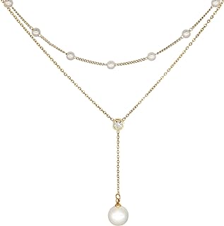Jean Beau Women's Gold Ball-Link Stainless Steel Necklace with Pearl Pendant - Sophisticated Lobster Clasp Chain for Everyday and Special Occasions