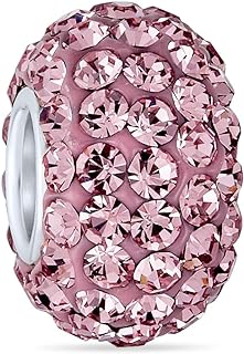 Bling Jewelry Solid Color Pave Crystal Spacer Bead Charm For Women Teen Fits European Charm Bracelet .925 Sterling Silver Core