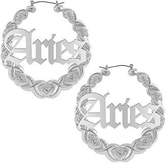 Zodiac Bamboo Hoop Earrings - Sterling Silver Plated Earrings for Women Girls Astrology Earrings Fashion Jewelry 90's Earrings for Women Hip Hop Style Party Accessory