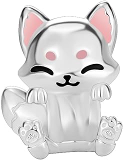 Cute Fox Sterling Silver Charm Bracelet with Cubic Zirconia Pendant for Women and Girls