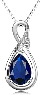 Sterling Silver Teardrop Pendant Necklace with Box Clasp, Featuring Sapphire and Diamond Gem Mix Design