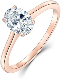 Solid 10K Gold 1 Carat Oval/Round Moissanite Engagement Rings, Solitaire Promise Wedding Ring Personalized Name Custom Gifts, Available in Size 3-15.5, 14K/18K ＆ White/Rose/Yellow Gold
