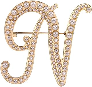 Gold Initial Letter A-Z Brooch Pin Imitation Pearl Initial Letter Pin Gold 26 Alphabets Badges Breastpin for Women Girls Clothing Hat Bags Decor