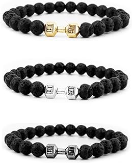 Black Dumbbell Bracelet for Men Adjustable Natural Volcano Lava Elastic Beads Bracelet Gym Brother Bracelet Barbell Sports Fitness Charm Bracelet Fitness Barbell Jewelry Private for Men