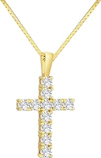 Spring Ring Clasp Cubic Zirconia Cross Pendant Necklace with Rope Chain for Women, Diamond Cut Design by KRKC&CO, S925 Sterling Silver, Brilliant Moissanite Gem