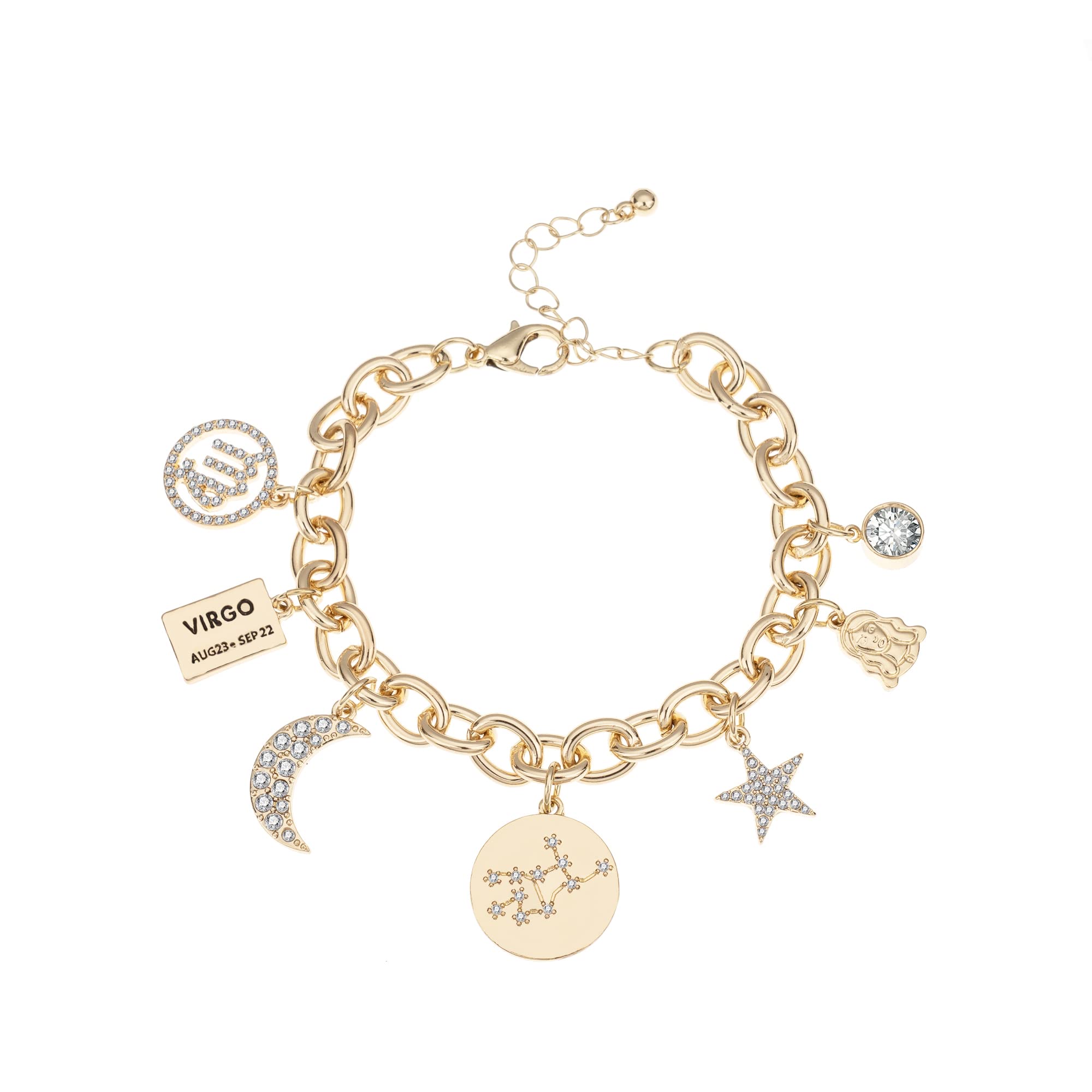 Madison Tyler Personalization Collection Gold Plated Zodiac Constellation Symbol | Name Plate | Moon | Constellation | Star | Stone Charms | Chain Bracelet for Women