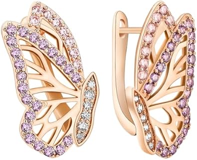 Trendy Women's Gold Butterfly Hoop Earrings with Cubic Zirconia Design and Lever Back-Crafted in China