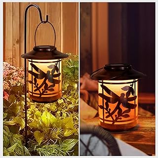 Vintage Dragonfly Design Solar Powered Metal Lantern by Pearlstar - Waterproof LED Outdoor Decorative Light for Garden, Patio, Courtyard and Tabletop