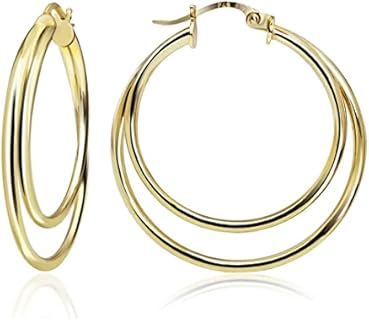 Chic 925 Sterling Silver Post Click-Top Double Hoop Earrings - Hoops & Loops Round Tube Design, Gold Plated for Women and Teens