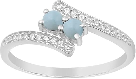 Exquisite USA-Made Larimar Gemstone Wedding Ring in 925 Sterling Silver, Size 7 - Perfect for Stacking and Gift Ready