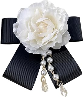 White Camellia Flower Brooch Pins Pearl Brooch for Women,Floral Brooch Shawl Clips Pins for Clothes,Flower Hair Clips,Crystal Silk Flower Bow Tie Brooch