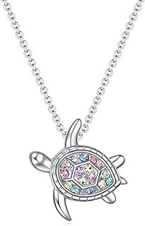 SUMFAN Shark Penguin Dolphin Sea Turtle Necklace Gifts for Girls Women,Rainbow Crystal Girls Birthday Gifts Animal Jewelry Pendant for Daughter