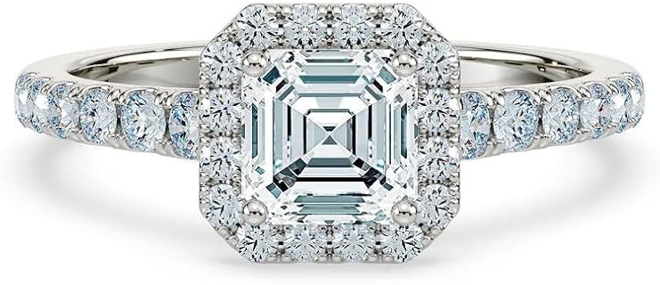 Classic White Gold Asscher Cut Moissanite Engagement Ring for Women - Dazzling D Color VVS1 Clarity - Beautifully Crafted in 10K, 14K, 18K Gold or 925 Sterling Silver