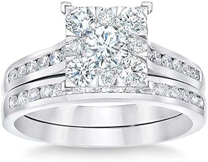 2 Ct Diamond Princess Cut Framed Engagement Wedding Ring Set White Gold