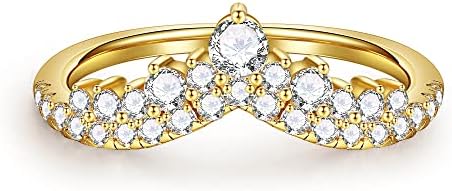 Platinum Plated Silver Stackable Moissanite Crown Wedding Bands for Her, Rose Gold Contour Design