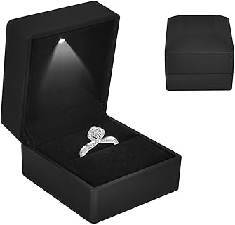 Boîte à Bagues Colexy avec Éclairage LED et Velours Doux, Élégante et Vintage, Idéale pour Mariage et Fiançailles (Noir)