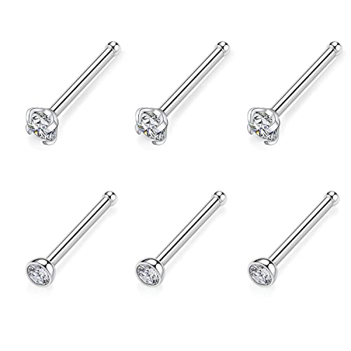 6pcs/4pcs 20g Nose Rings Studs Nose Screw G23 Titanium Nose Rings Hoop Hypoallergenic Nostril Nose Piercing Jewelry for Women Men L/Screw/Straight Shape