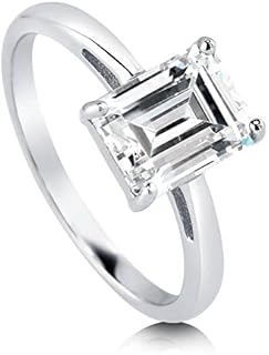 BERRICLE Sterling Silver Solitaire Wedding Engagement Rings 2.1 Carat Emerald Cut Cubic Zirconia CZ Ring for Women, Rhodium Plated Size 4-10
