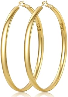 LOUMILEO S925 Sterling Silver Hoop Earrings 5mm Wide Silver Hoop Earrings for Women Hypoallergenic Large Silver Hoop Earrings Big Hoop Earrings for Women (30/40/50/60/70mm)