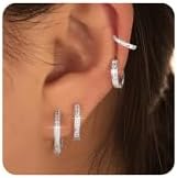 Small Silver/Gold Hoop Earrings Set Lightweight Cubic Zirconia Cuff Huggie Earrings Mini Hoops Cartilage Earring Multiple Piercing Jewelry Gifts for Women Girls