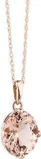 14k Solid Rose Gold Oval Morganite Pendant Necklace with Rope Chain and Spring Ring Clasp for Women