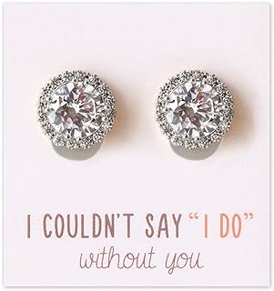 Clip-On Cubic Zirconia Stud Earrings with Rhodium-Plated Base Metal for Bridesmaids, Wedding Gift by A+O Design
