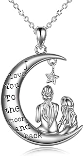 S925 Sterling Silver Box Chain Necklace with Cubic Zirconia Family Pendant - Ideal Gift for Women - Moon and Stars Design