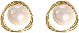 Stunning Pearl Stud Earrings with Push Back Mechanism, Made of Durable Zinc, Perfect Elegance for Women and Girls, Round Shape Bohemian Design