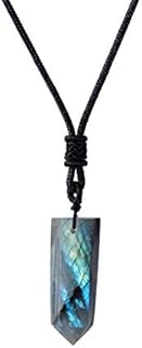 Runyangshi Labradorite Crystal Healing Pendant with Lobster Clasp and French Rope Chain, Authentic Gem for Men and Women