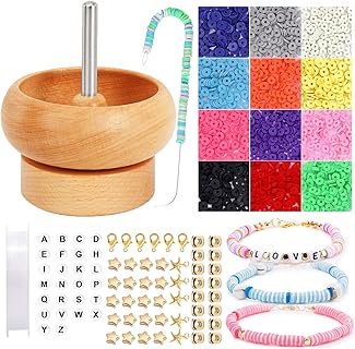 Karsspor Multicolor Bead Spinner Bracelet Kit in Stainless Steel with Big Eye Beading Needles for Creative Kids & Adults with Assorted Clay Beads Design