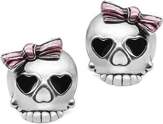 Controse Pink Skull Stud Earrings with Push Back, Stainless Steel