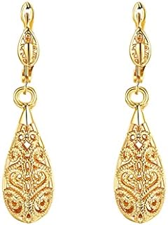 Gold Dangle Earrings for Women, 18K Gold Plated Waterdrop Cutout Drop Earrings