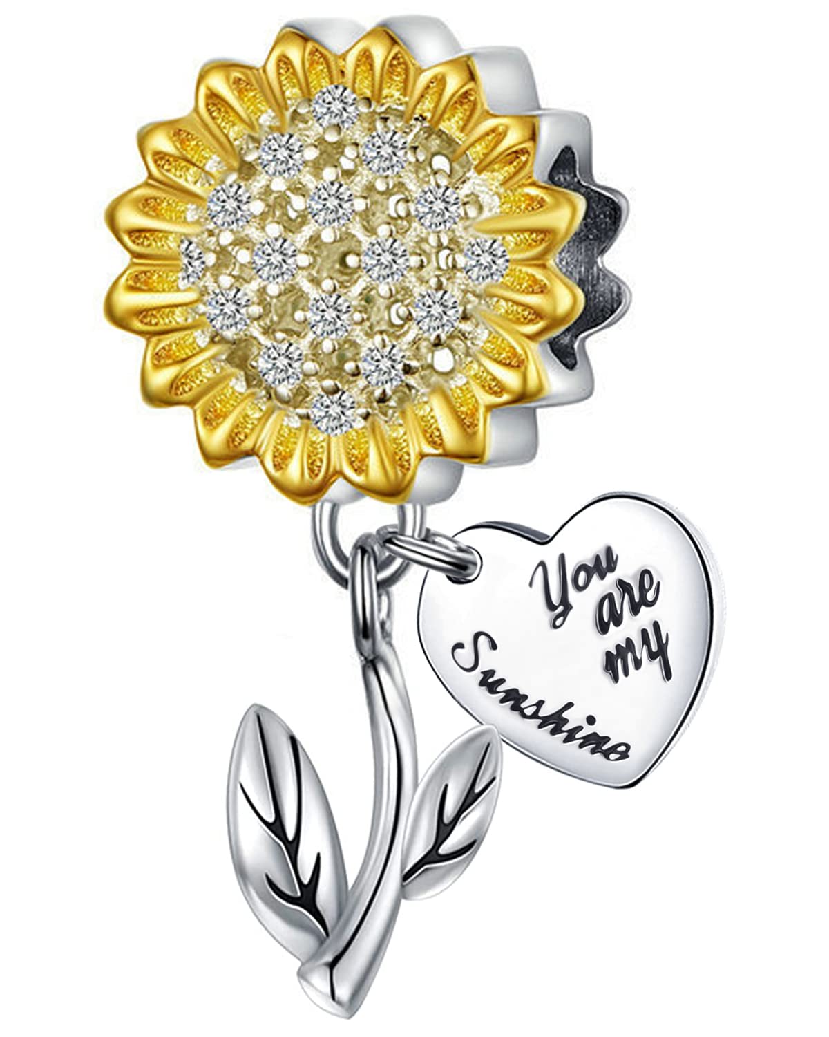 MUERDOU Sunflower Charm fit Charms Bracelets Necklaces AAA Zircon Paved Gold Plated Charm Birthday Gifts for Women