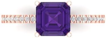 2.7 ct Cushion Cut Natural Amethyst 14k Yellow Gold Solitaire with Accents Wedding Engagement Bridal Promise Ring