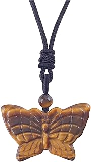 EDEN'S CALL Natural Crystal Stone Pendant Necklace Adjustable Black Cord Carved Quartz Butterfly Necklace