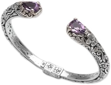 NOVICA Amethyst .925 Sterling Silver Cuff Bracelet 'Transcendent Forest'