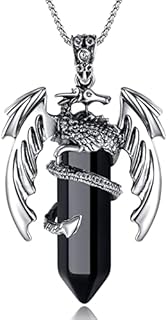 XIANNVXI Vintage Crystal Healing Stone Necklace for Men Women Dragon Necklace Cool Simple Retro Natural Reiki Spirtural Witch Gemstone Pendant Jewelry