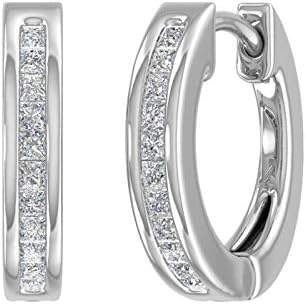 Hinged Notched Post 14K Solid White Gold Earrings with Princess Cut Diamond Hoops - Elegant Luxury For Her with Brilliant Sparkle Design