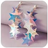 Star Earrings for Women Laser Star Sequin Earrings for Teen Girls Fringe Star Dangle Earrings Iridescence Star Design Drop Earrings Pearl Earrings Dazzling Summer Earrings