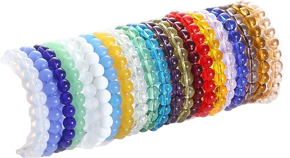 CASDAN 21Pcs 8mm Beaded Stretch Bracelet Handmade Glass Bracelet for Women Men Colorful Crystal Beads Bracelet Elastic Round Bead Bracelets Jewelry