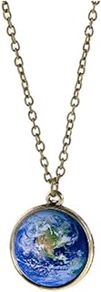 Ball Clasp Double-Sided Pendant Necklace - Alloy Ball Chain with Glass Ball Universe Galaxy Solar System Design for Women